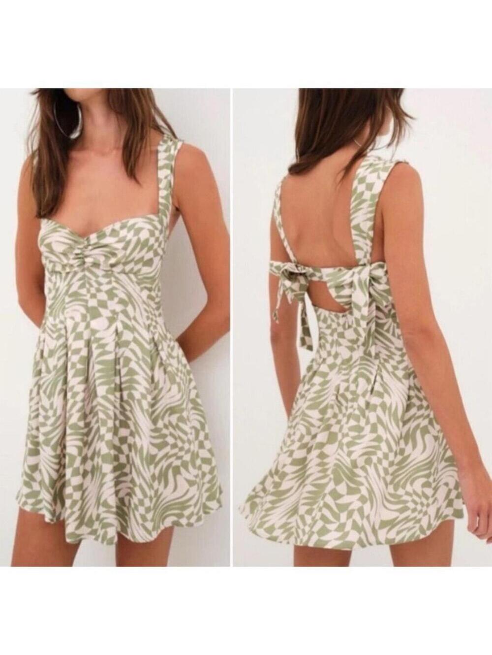 For Love and Lemons Women's L Green Leaf Print Mini Dress L